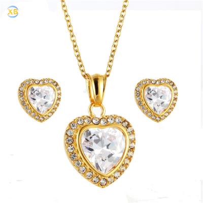 China 18K Gold Romantic High Quality Women Stone Stainless Steel Big Heart Necklace And Earring Set for sale