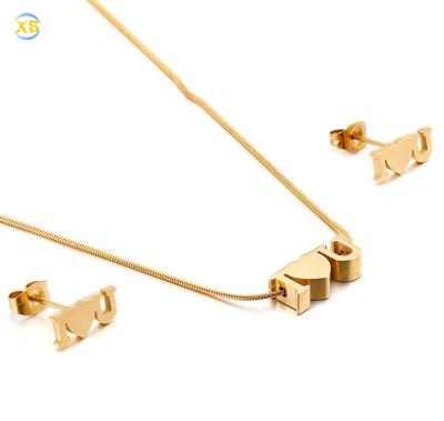 China L CLASSIC Love You 3pcs Set Gold Wholesale Girls Stainless Steel Necklace Earring Set for sale