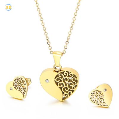 China Vintage 3pcs Heart Set Gold Women Jewelry Stainless Steel Necklace Earring Wholesale Set for sale
