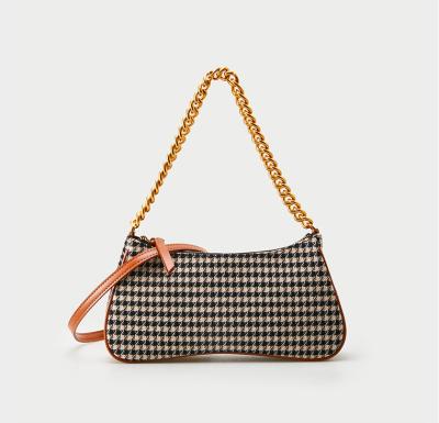 Κίνα PU Baguette αναδρομικός καφετής σύστασης Houndstooth τσαντών ώμων προς πώληση