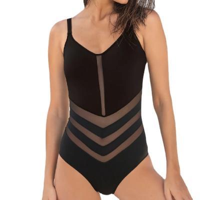 China One Piece TIGHT Mesh Hollow Monokini Swimwear Sexi Style Swimsuit Full Body Solid Color Sleeveless Black Tight Swimwear for sale