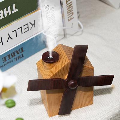 China Car Creative Style Mini Windmill Design Humidifier Wood Grain Usb Portable Air Mist Diffuser Ultrasonic Essential Oil Diffuser for sale