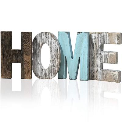China Modern Rustic Wooden Letter Sign Free Standing HOME Wooden Blocks Hollow Out Table Signs for sale