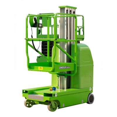 China Gemotoriseerde Lucht Dubbele Mast 9 van het het Werkplatform meet Hoge Manlift in Rode 150Kg-Ladingscapaciteit Te koop