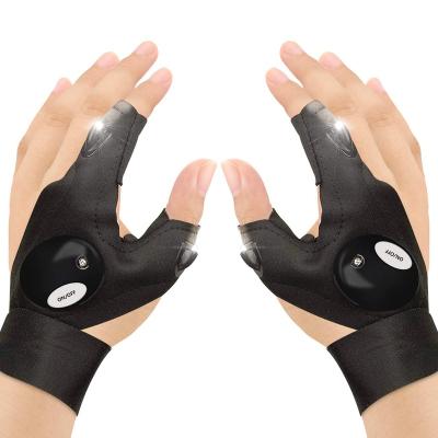 China Cotton LED Flashlight Gloves Cool Gadget Hands-Free Lights for Camping Fishing Repairing LED Light Fingerless Night Fishing Gloves for sale