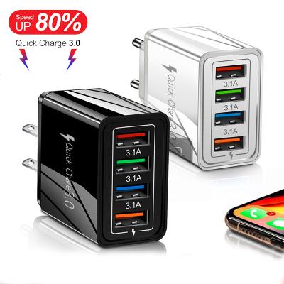 China Mobile Phone 4 Ports USB Adapter Universal QC 3.0 EU/US/UK Plug In USB Wall Charger For Travel Office Home Charger for sale