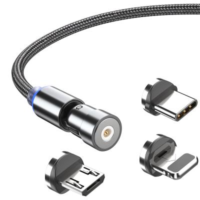 China Type 540 magnetic charging cable 360 and 180 rotation 3 in 1 magnetic phone USB charger cable 1M for sale
