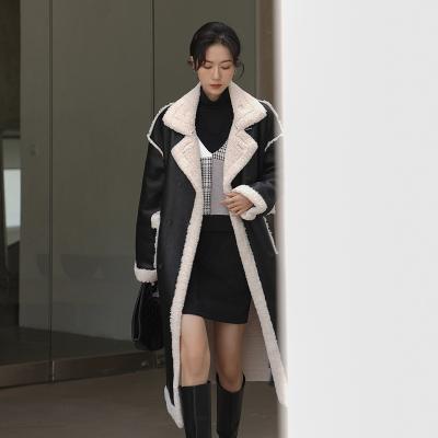 China 2022 Autumn And Winter New Fashion Thick Lamb Hair Anti-wrinkle Section PU Leather Jacket With Long Lapel for sale