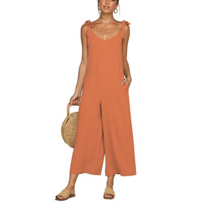 China 2022 Summer Women's One-Piece Overalls Bodycon V-Neckline Breathable Sexy Deep Sleeveless Strap Bow Wholesale for sale