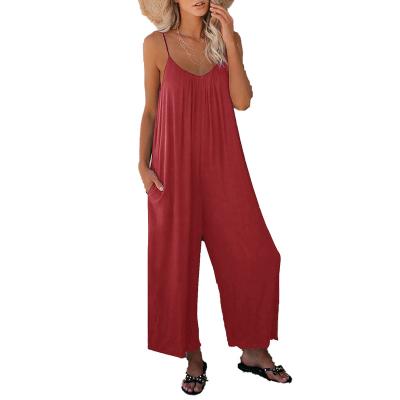 China 2021 Fashion Sleeveless QUICK DRY Women Tie Dye Sheer Slit Pocket V-Neck Brown Color Casual Overalls for sale