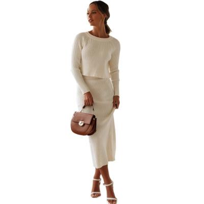 China Anti-wrinkle summer fashion simple color long skirts set of casual sweatshirt and long women's skirts for sale