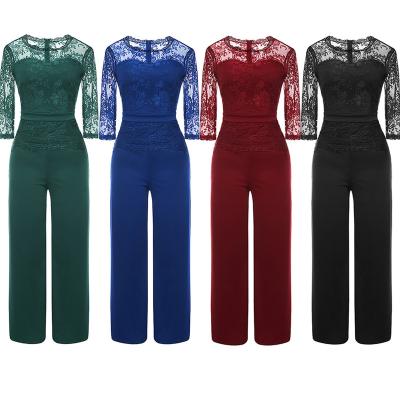 China Wholesale S-2xl Breathable Plus Size Sexy Lace Waist Stretch Straight Jumpsuit For Women for sale