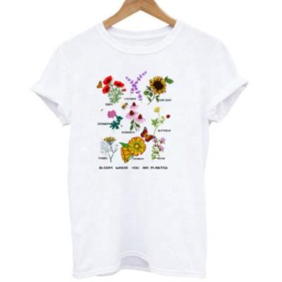 China 2021 Summer Fashion Women Solid Color O Neck Floral Print Casual T-shirt Anti-wrinkle for sale