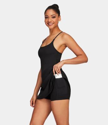 China 2022 Sexy Yoga Dress Fashion Women Breathable Casual Solid Sleeveless Sling Slips Dress Yoga Shorts Set for sale
