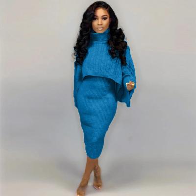 China Breathable Hot Sale High-Neck Casual Solid Color Sweater Mid Length Long Sleeve Two-Piece Dress for sale