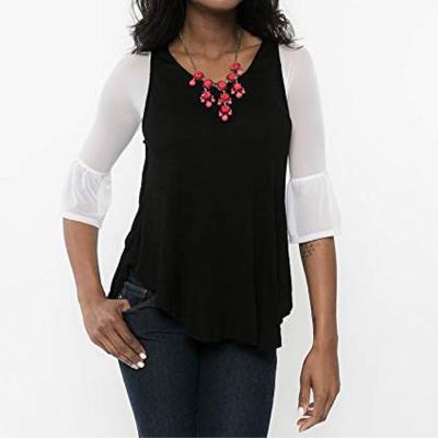 China 2021 New Fashion Women's Anti-Shrink Half Sheath Casual Designs Mesh Crop Tops V-neck Blouse for sale