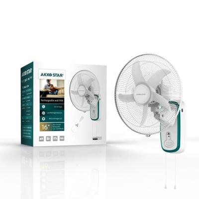 China AKKOSTAR Rechargeable 16 Inch Oscillating 3 Speed Setting Electric Remote Control Wall Mounted Fan for sale