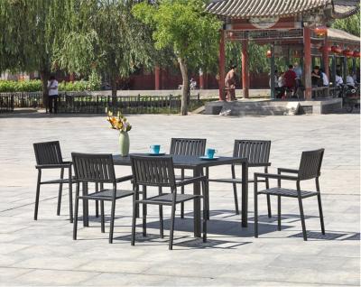 China Waterproof Plastic Wood Brushed Aluminum Dining Table And Chair Garden Set Outdoor Furniture for sale