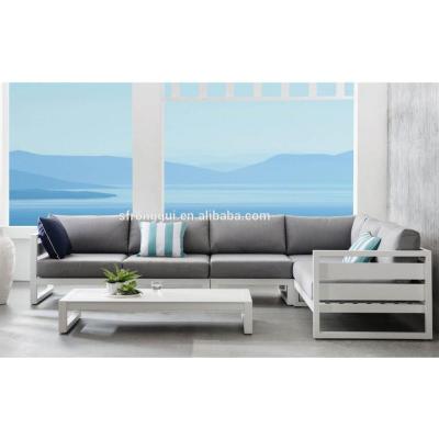 China Garden Sofa 924 Modern L Shape Sofa Set White Aluminum Lougne Set Outdoor Furniture for sale
