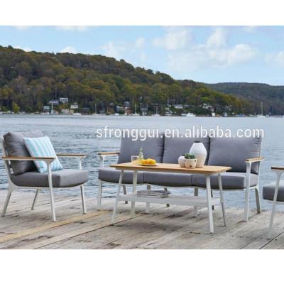 China Weather Outdoor Furniture 925 Teak Wood Arm Sofa Set White Color Solid Aluminum Outdoor Sofa Set Outdoor Furniture for sale