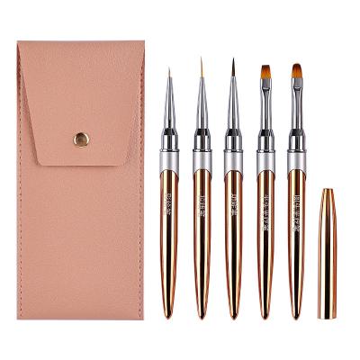 China NAIL Rose Gold Metal Handle with 3D Fiber Hair Sweep Nail Art Liner Brushes Flat and Filbert Brush Set for sale