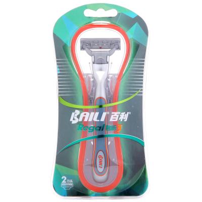 China Triple blade maunal shaving razor blister holder packing metal with rubber handle for sale