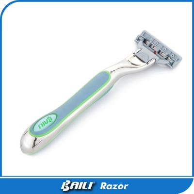 China Manual Blue rubber metal alloy handle triple blade razor , OEM design for sale