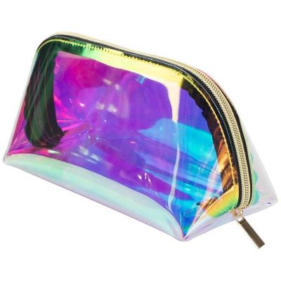 China Eco-friendly Custom Holographic Logo TPU Makeup Bag Transparent PVC Cosmetic Bags And Cases for sale