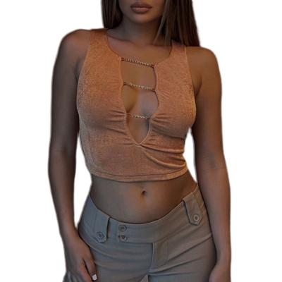 China Wholesale Summer QUICK DRY Fashion Casual Streetwear Spliced Metal Chain U Neck Tank Top Sleeveless Cut Women for sale