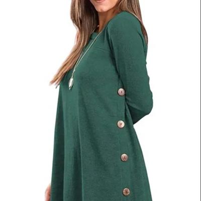 China Anti-Static Multicolor Womens Casual Loose Design Long Sleeve O Neck Button Side Irregular Hem T Shirt casual Dress for sale