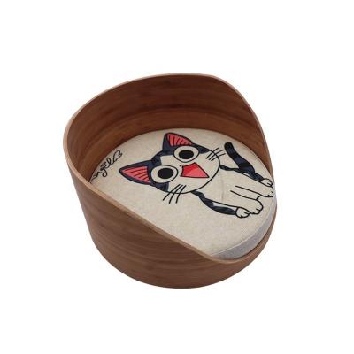 China Indoor Round Wood Bamboo Pet Bed Frame Cat Cattery for sale