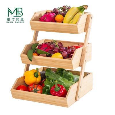 China Bamboo 3-Layer Fruit And Vegetable Storage Rack For Kitchen Countertop for sale