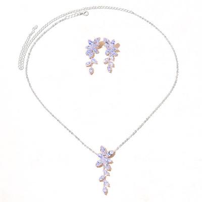 China TRENDY chaozhong Simple leaf shape zircon earring necklace sets luxury Bridal jewelry set women accessories for sale