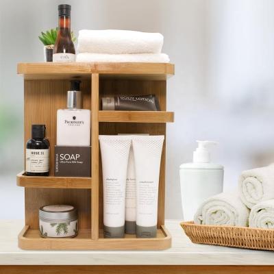 China Stand Up Makeup Storage Box 360 Rotating Makeup Organizer Bamboo Bamboo Wooden Bamboo 3 Tiers Cosmetic Organizer Holder for sale