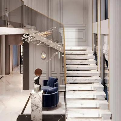 Chine Escalier flottant droit en marbre naturel sur mesure pour les espaces résidentiels ou commerciaux à vendre