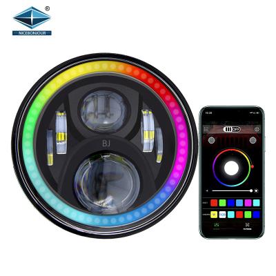 China H4 H13 DRL Automobile RGB Turning Light Around 7 Inch Led Headlight With Halo Ring Angel Eyes For Motorcycle Cars Cowboy JK for sale