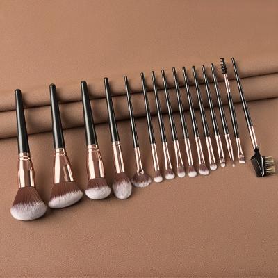 China Makes Apply Makeup 15pcs Champagne Gold Metal Box Custom Logo Luxury Synthetic Hair Gold to Blush Eyebrow Makeup Set Brush for sale