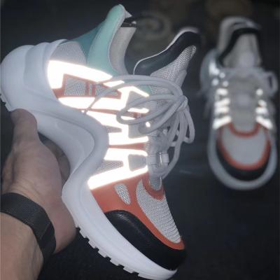 China Fashion Trend Platform Arched Brand Designer Mesh Leather Sneakers Thick Sole Heel Reflective High Top Casual Sports Shoes for sale