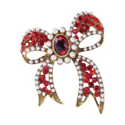 China Environmental friendly luxury baroque creative large bow faux stone crystal brooch for sale