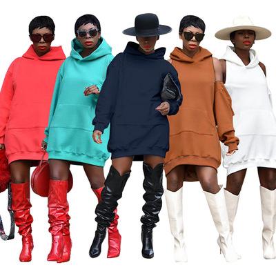 China Anti-wrinkle Women's Long Sleeve Chill Out Cotton Pullover Hoodie Sweatshirt Dress for sale