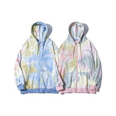 China wholesale Unisex Oversized Custom Anti-wrinkle Pullover Streetwear Printing Hip Hop Zipper Tie Dye Hoodies for sale