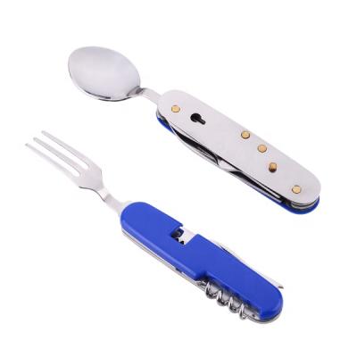 China Stainless Steel Portable Combination Camping Tableware Detachable Cutlery Set With Spoon And Fork for sale
