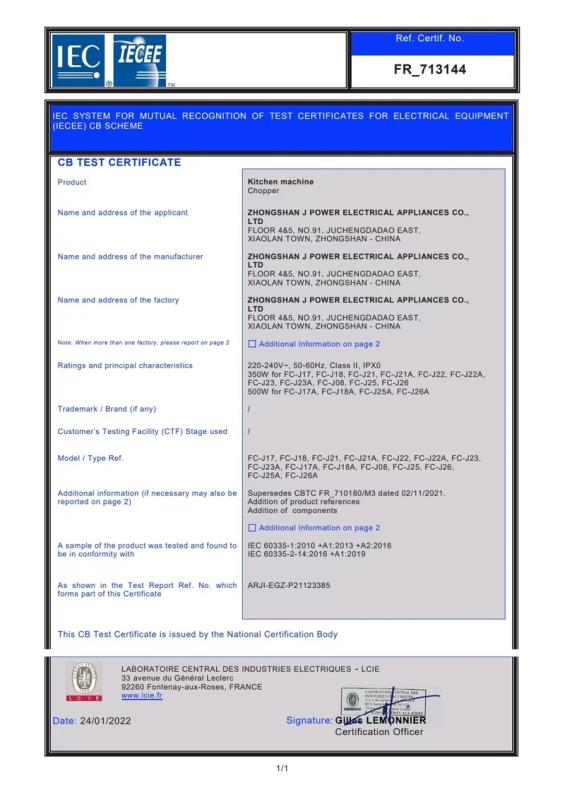 CB - Zhongshan J Power Electrical Appliances Co., Ltd.