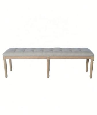 China Natural Solid Wood Frame Ottoman Canvas/Fabric Upholstered Vintage Style Louis Upholstered Tufted Wooden Bed Sheer Canvas End Stool Bench For Bedroom Living Room for sale
