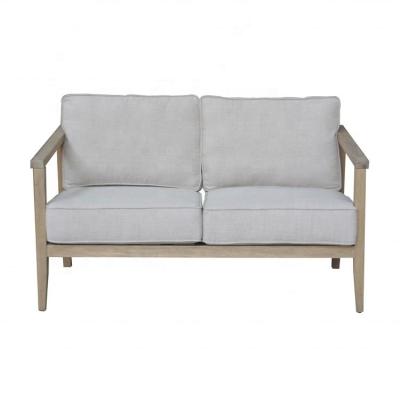 China Mid-Centry Garden Furniture Removable Classic Loveseat Outdoor Oak Wood Frame Sofa With Armrest Brussels Style Cover for sale