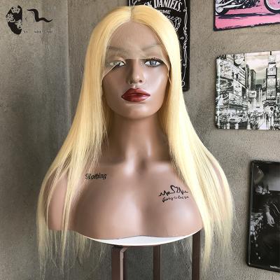 China Preplucked Glueless 13*4 Good Quality Silky Straight T-part 12-30Inch Human Hair Front Lace Wig In Stock Light Color 613 Blonde Wigs for sale