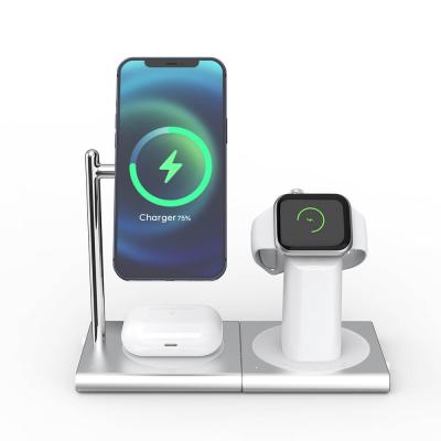 China 2021 Hot Selling High Speed Wireless Charger 15W Magnetic Fast Stand 3 In 1 Wireless Charger Base For Phone 12 for sale