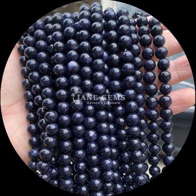 China Aspecto de cores de gemas de contas de corte redondo de pedra preciosa natural produtos de tipo lapis lazuli pedra arenosa azul e mais fios de contas soltos para fazer você mesmo à venda
