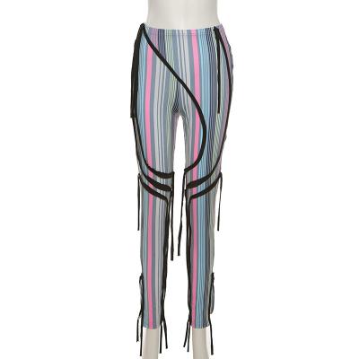 China Wholesale Skinny Striped Clothing Womens Breathable Pants for sale