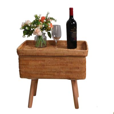 China European 2022 Hot Sales small bar portable Handmade rattan rack round table travel table detachable rattan dining table for sale